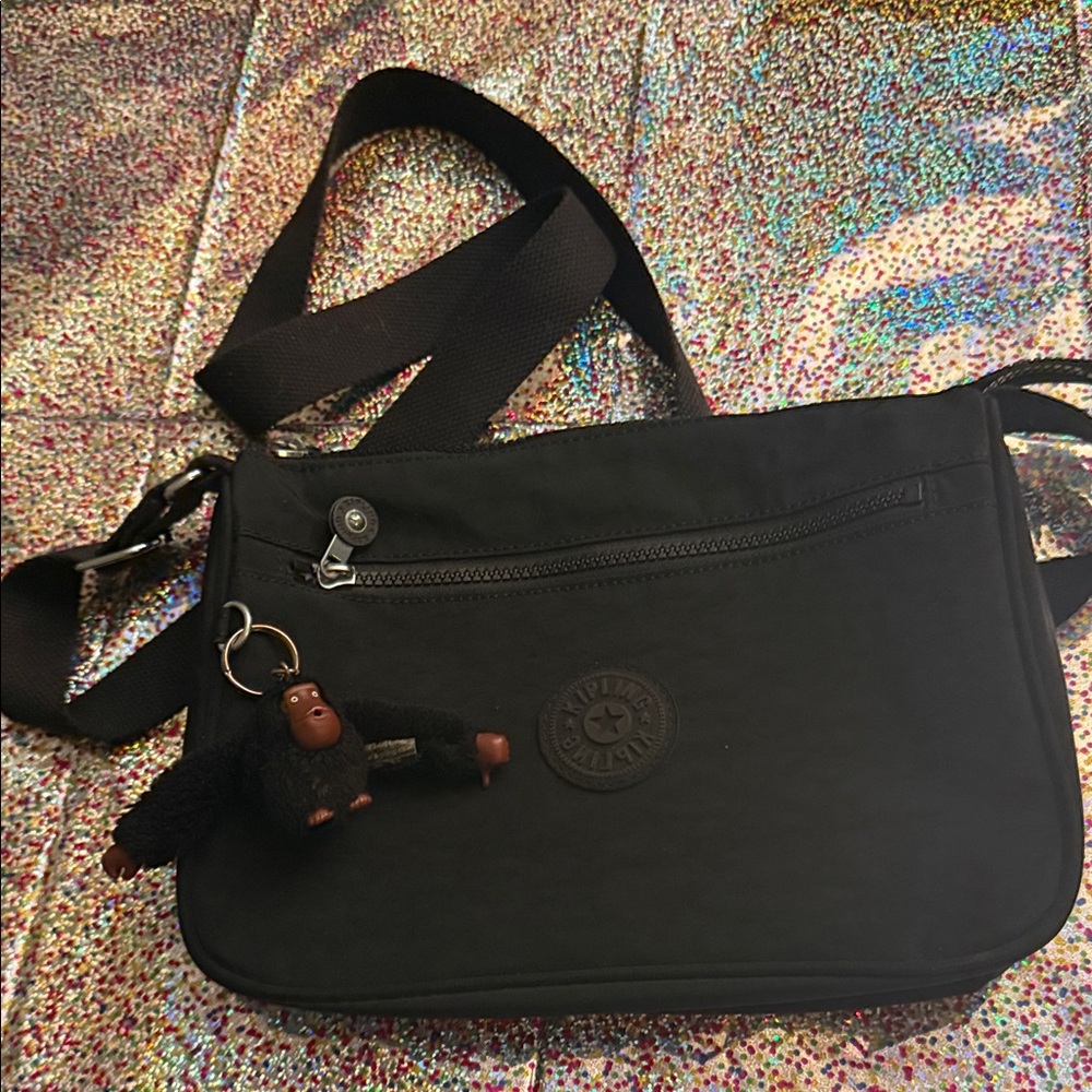 Kipling Black Crossbody Bag with Monkey Charm CALLIE CROSSBODY BAG